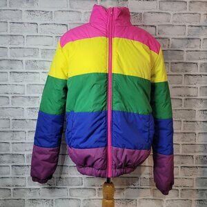 EUC Buddy Love Lisa Neon Rainbow Puffer Coat Size Small